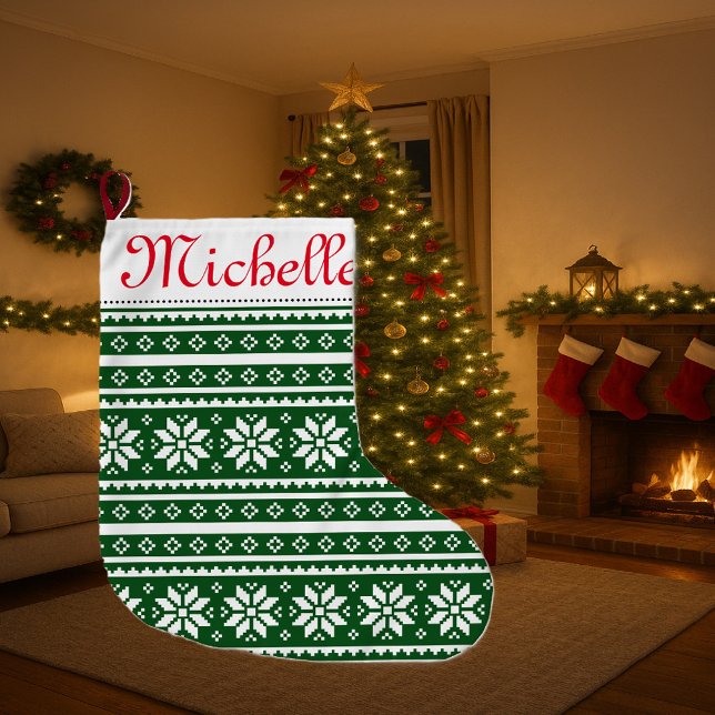 Meia De Natal Grande Suéter de natal feio (Christmas stocking with snowflake pattern and custom name)