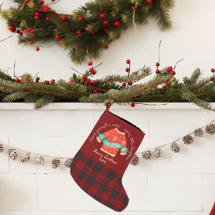 Meia De Natal Grande Suéter Feio de Xadrez Vermelho e Preto Natal Alegr