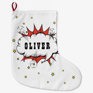 Meia De Natal Grande Super Herói Fala Bússola Fala Física Nome Grande C