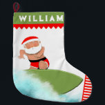 Meia De Natal Grande Surfe<br><div class="desc">Legal surfista de natal,  com presente de folga. Para personalizar o texto de edição para adicionar nome.</div>