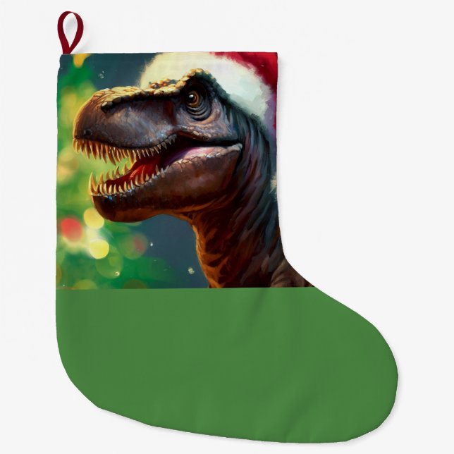 Meia De Natal Grande T-Rex Natal 2 (Frente)