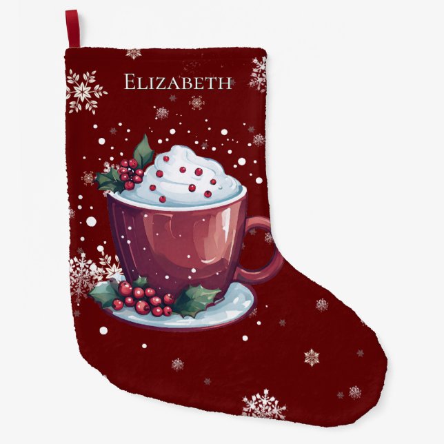 Meia De Natal Grande Taça de Chocolate Quente Vermelha Personalizada de (Frente)