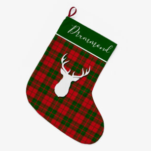 Meia De Natal Grande Tartan Deer Xadrez Clan Drummond Deer Personalizad
