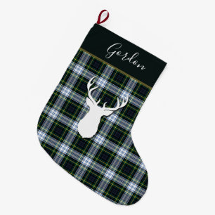 Meia De Natal Grande Tartan Deer Xadrez Clan Gordon Deer Personalizado