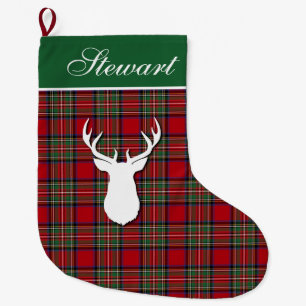 Meia De Natal Grande Tartan Deer Xadrez Stewart Personalizado