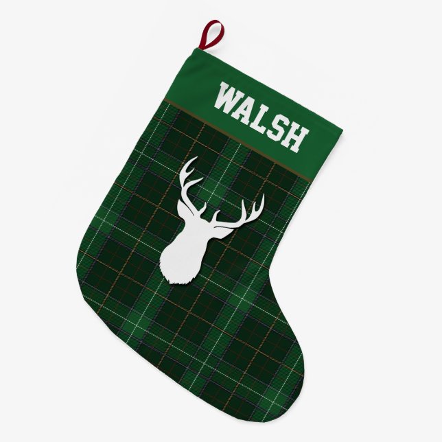 Meia De Natal Grande Tartan Deer Xadrez Walsh Personalizado (Frente (Pendurada))