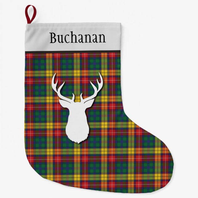 Meia De Natal Grande Tartan Red Yellow Xadrez Clan Buchanan Personaliza (Frente)