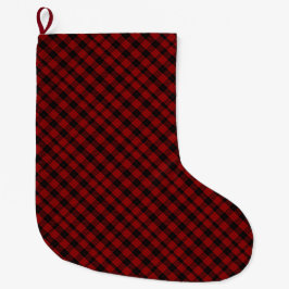 Meia De Natal Grande Tartan Vermelho e Negro