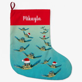 Meia De Natal Grande Tartaruga do Mar do Bebê em Santa Hats