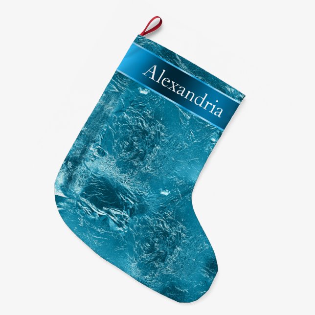 Meia De Natal Grande Teal Blue Aqua Glam Christmas (Frente (Pendurada))