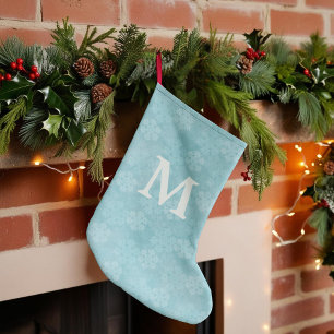 Meia De Natal Grande Teal Snowflakes Monogrammed Stocks de Natal