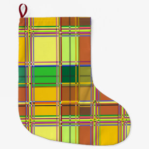 Meia De Natal Grande Tecido Colorido Caribenho Madras Xadrez