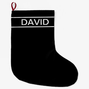 Meia De Natal Grande Texto Personalizável   Preto e Branco Moderno e Ne