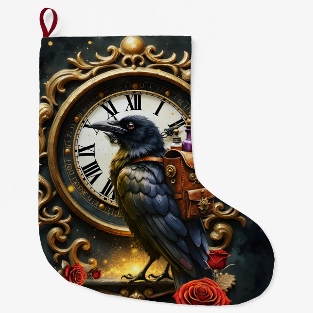 Meia De Natal Grande The Raven’s Clockwork Delivery  (Frente)