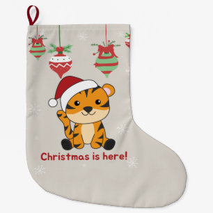 Meia De Natal Grande Tigre Natal Neve Animais de inverno Tigre Ch Grand