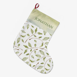 Meia De Natal Grande Tipografia em verde com aquarela Feriado no País