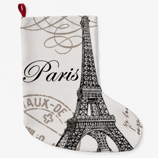 Meia De Natal Grande Torre Eiffel, antiga e moderna (Frente)