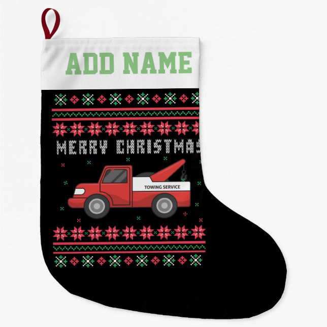 Meia De Natal Grande Tow Truck Ugly Christmas Sweater (Frente)