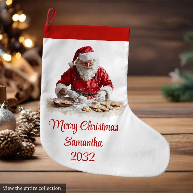 Meia De Natal Grande Traditional Santa Claus Cozy Red White Stocking (Traditional Santa Claus Cozy Red White Stocking)