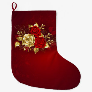 Meia De Natal Grande Três Rosas de joalharia