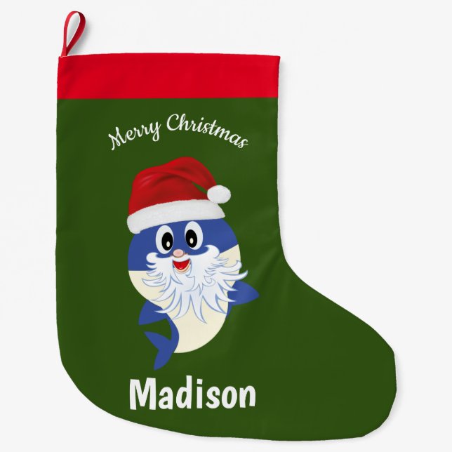 Meia De Natal Grande Tubarão-Cinto 🦈 Fab Kids Divertidos Super Oceano (Frente)