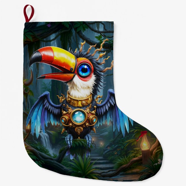 Meia De Natal Grande Tucano Steampunk enluarado.  (Frente)