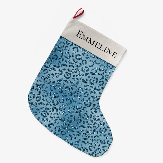 Meia De Natal Grande Turquesa Azul-Leopardo-Estimulante (Frente (Pendurada))