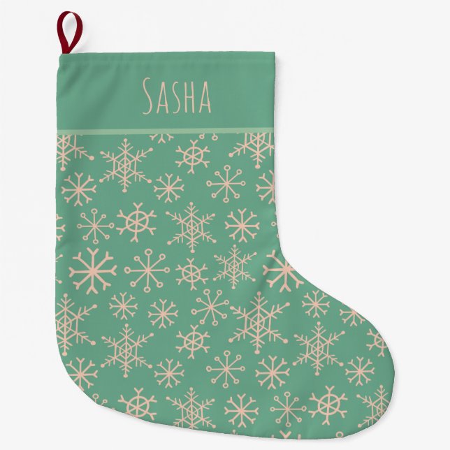Meia De Natal Grande Turquesa Teal Snowflakes Personalizados Natal (Frente)