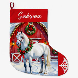 Meia De Natal Grande Um Cavalo Branco Festivo e o Natal do Barno de inv