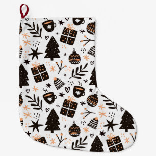 Meia De Natal Grande Um padrão de Natal preto e branco