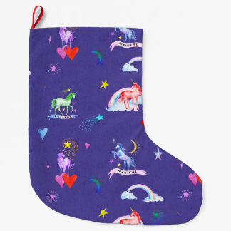 Meia De Natal Grande Unicórnios de Aquarela