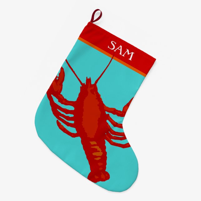 Meia De Natal Grande Unisex Red Lobster Crustacean Personalizado (Frente (Pendurada))