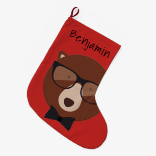 Meia De Natal Grande Urso de hipster Personalizado