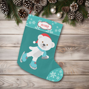 Meia De Natal Grande Urso de Neve com Floco de Neve