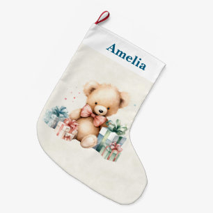 Meia De Natal Grande Urso de Teddy Bonito com Presentes de Natal