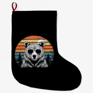Meia De Natal Grande Urso Vintage com Óculos de Sol