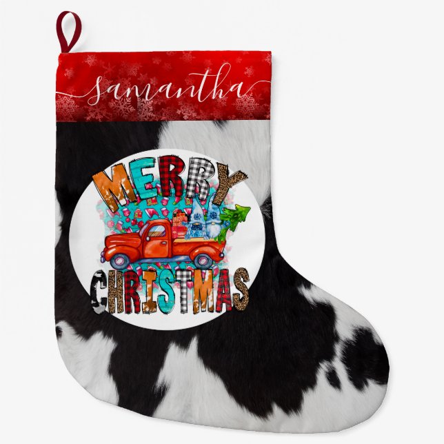 Meia De Natal Grande Vaca esconde Black White Christmas Stocks (Frente)