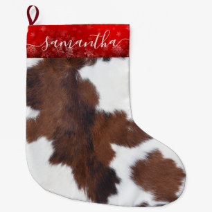 Meia De Natal Grande Vaca esconde castanho branco Natal Stocks