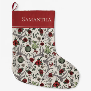Meia De Natal Grande Vaqueira Red and Green Country Antlers