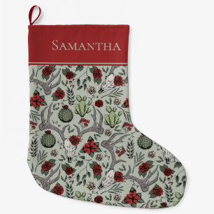 Meia De Natal Grande Vaqueira Red and Green Country Antlers