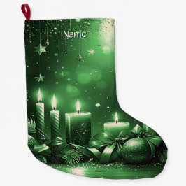 Meia De Natal Grande Velas Verdes Natal Stocking Festa