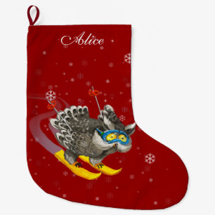 Meia De Natal Grande Vermelho de esqui personalizado da coruja