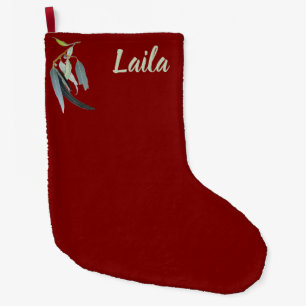 Meia De Natal Grande Vermelho Escuro com Folhas de Eucalipto em Aquarel