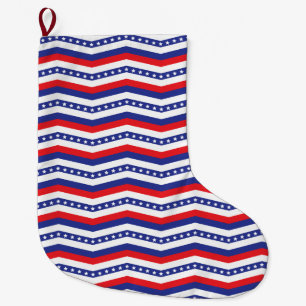Meia De Natal Grande Viga branca e azul vermelha patriótica