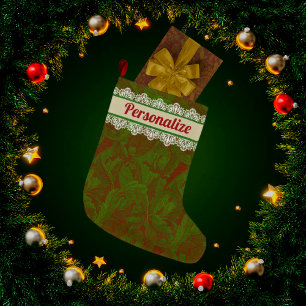 Meia De Natal Grande Vintage Clássico William Morris Feriado Dourado