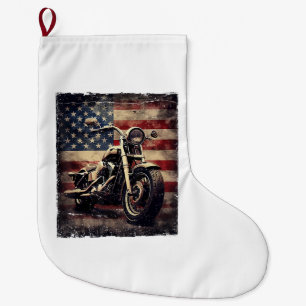 Meia De Natal Grande Vintage Motorcycle USA Flag Retro Biker American