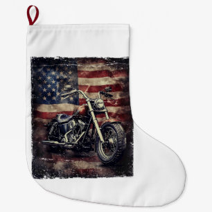 Meia De Natal Grande Vintage Motorcycle USA Flag Retro Biker American