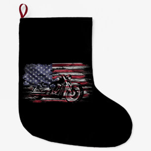 Meia De Natal Grande Vintage Motorcycle USA Flag Retro Biker, Motorcycl