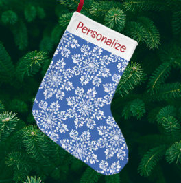 Meia De Natal Grande Vintage Personalized Blue Green White Snowflakes