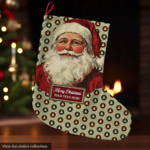 Meia De Natal Grande Vintage Santa Claus, Design de Natal